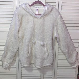 White fluffy teddy hoodie sweater